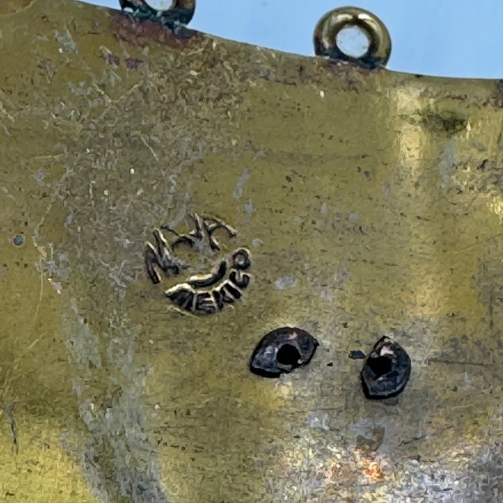 Vintage Maya Mexico Brutalist Mixed Metal Belt Buckle Clay‎ Mask Enamel Folk Art